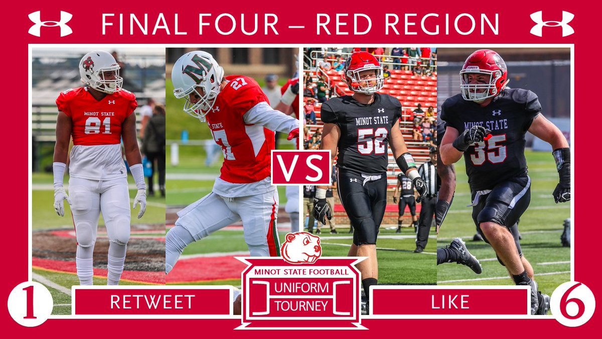 🚨FINAL FOUR🚨
Family, Fans, and Recruits - Cast your vote!

Red Region Championship
1⃣ SEED - RETWEET - ⚪️🔴⚪️
White Alternate Helmet - Red Jersey - White Alternate Pants
vs
6⃣ SEED - LIKE - 🔴⚫️⚫️
Red Helmet - Black Jersey - Black Pants

#BuildTheDam #MSUFootballUniTourney