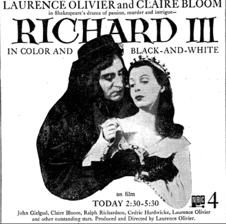 Was OZ first feature broadcast in color on a network? No, NBC had colorcast THE CONSTANT HUSBAND in 1955 and Olivier's HENRY V in May 1956. OZ might have been the first US feature though, because ABC showed THE PIRATE in black and white, just as they did THE RED SHOES.  #TCMParty