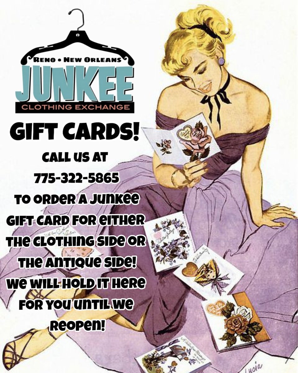 Gift cards help many small businesses with cash flow during this difficult time. Thank you for your support! Junkee Mystery Bags are also still available. :)
#junkeereno #AllInThisTogether #junkeemysterybag #supportsmallbusiness
