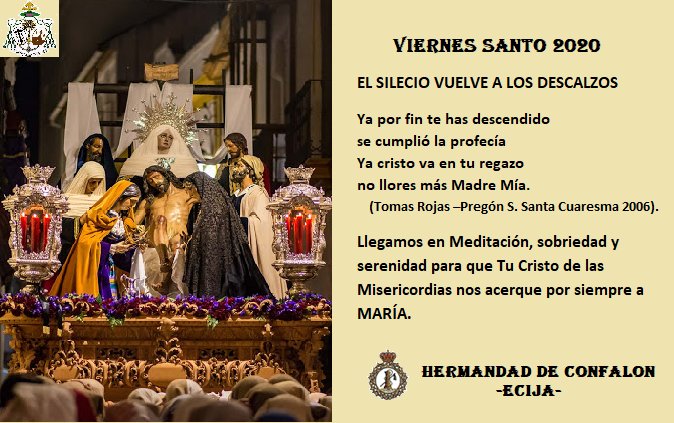Hdad_Confalon's tweet photo. De la Victoria a los Descalzos en rezos de silencio por el Hijo arrebatado a su Madre, ya descendido de la Cruz. Todo nuestro afecto y fraternal recuerdo a @HermandadLaMort.
#SemanaSantaEcija #Ecija https://t.co/B1a32wl2NK