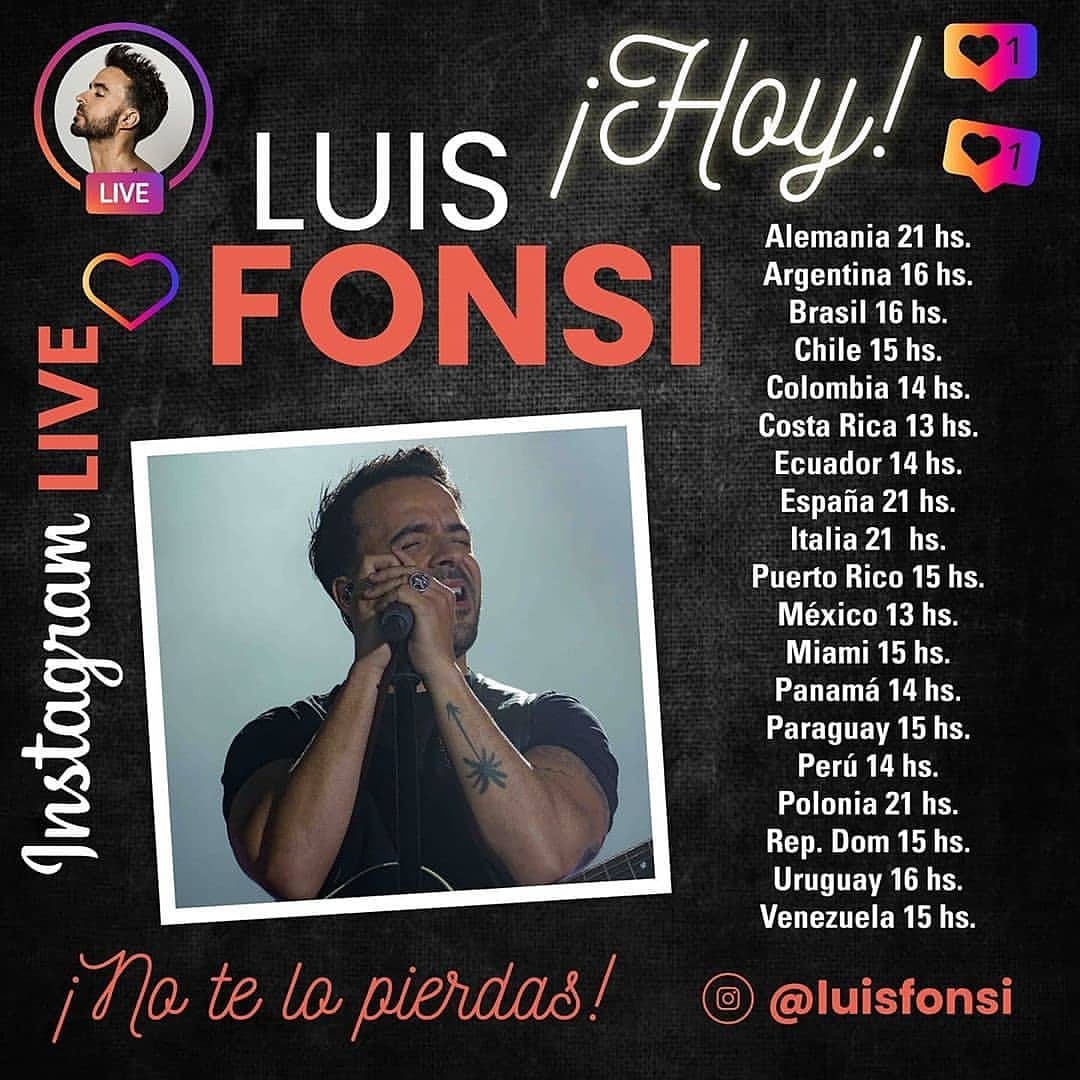 ¡Hoy es el día! Lo pedimos y acá esta 💗🙌 Instagram Live de #LuisFonsi 🎵 para cantar fuerte y emocionarnos!

🕗 16 hs. 🇦🇷 Arg. 

Contanos ¿Que canción te gustaría que cante?

¡#QuedateEnCasa y disfruta de este hermoso Live!
<a href="/Fonsisangels/">Fonsi's Angels Arg</a> 👼