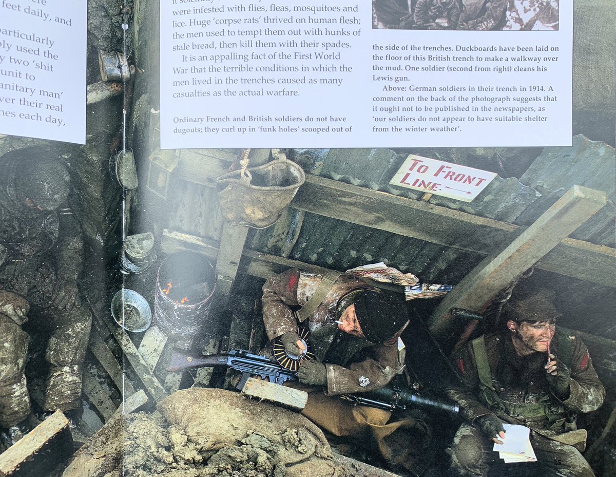 (11/13) I can’t remember when I last opened this young person’s guide to the  #FirstWorldWar. Yet its recreated images are indelibly familiar, like this scene of weary Tommies resting in a muddy communications trench.