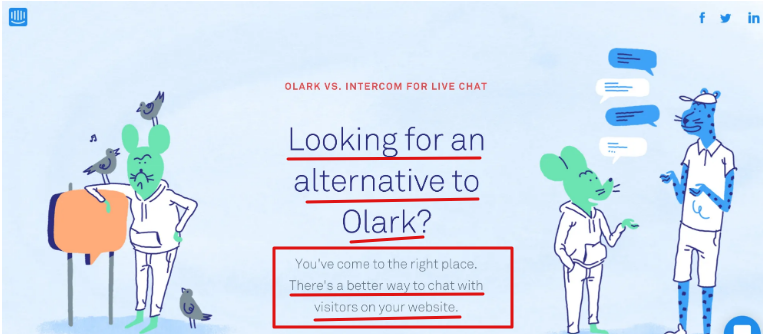 Can you see the ad above?The extension "Olark"Olark is a major competitor.So, when searching on Google, you see an ad with that extension.Ofcourse, you'd think it's Olark but it even gets better because once you click, you get to this landing page.