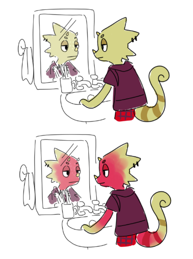soaptaculart's tweet photo. Game theory that Flick is naturally green but changes colour to red on purpose every day to fit his punk aesthetic #AnimalCrossingNewHorizions #ACNH https://t.co/R69R8BF7VN