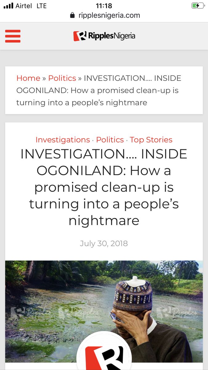 23. Ogoni clean-up, the most important evidence of government commitment to redeeming the Niger delta came with many controversies. In this piece, I wrote about the politics, lies and half-truths of a cleanup taking place on radio/TV more than the polluted Ogoni land.