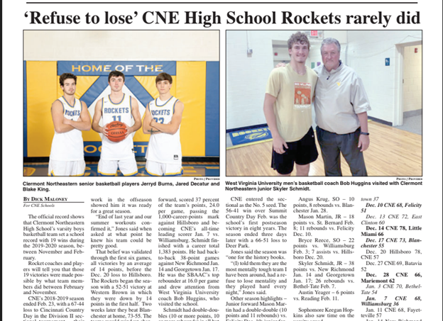 CNEAthletics's tweet photo. During this tough time it is a great opportunity to support local journalism. Thank you to @ClerSunSports, @ClermontSun, and @rmaloneyeditor for their continued coverage of @cneschools. We can't wait until we are able to start spreading the news again! #RocketsRockOn https://t.co/pSIG6AZVZp