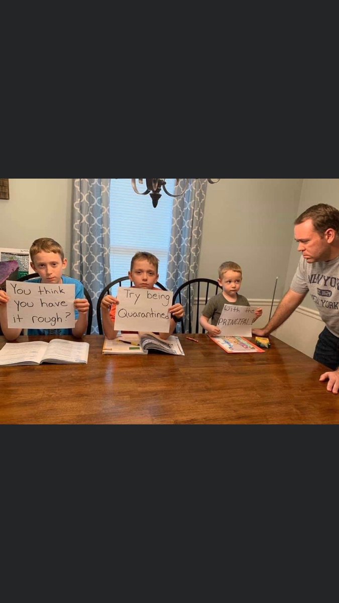 ScottKibby2's tweet photo. This makes me smile.
You think you have it rough, try being quarantined, with the Principal. Is what the signs read😀 https://t.co/4yzEFPxMrx