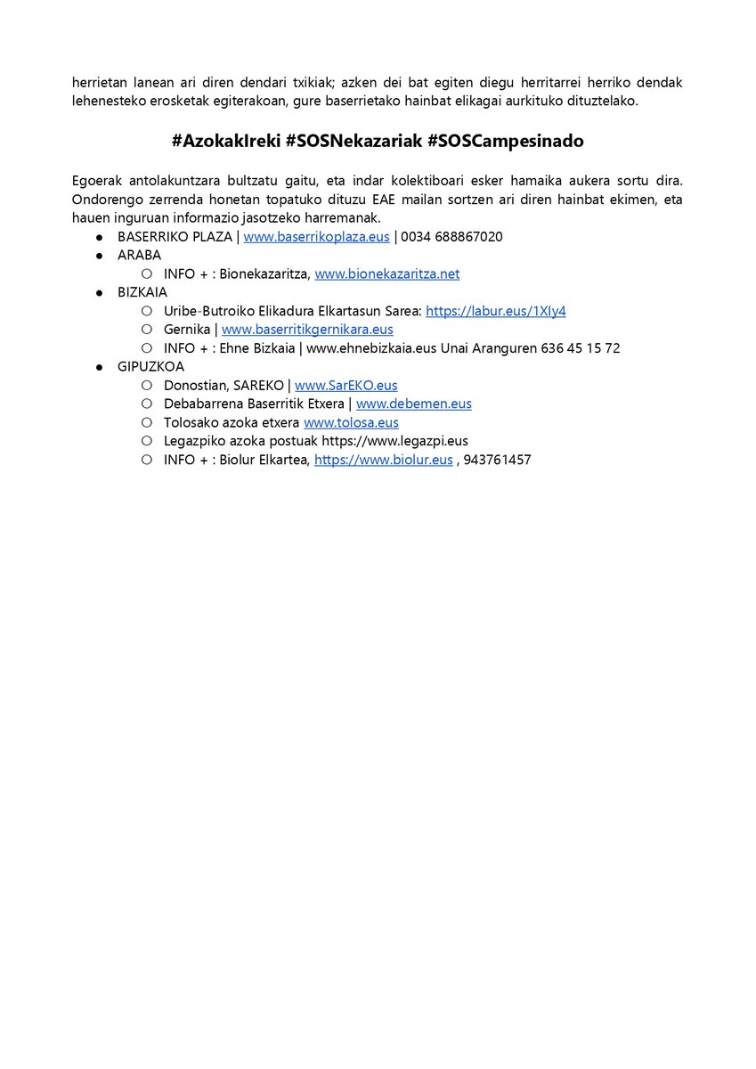 Haserre gaude eta asko gara! Adierazpena zabaldu eta 7 ordutan 200 kolektibok bat egin dute #azokakireki #SOSnekazariak aldarriarekin. <a href="/Gob_eus/">Eusko Jaurlaritza - Gobierno Vasco</a> entzun gaitzazu!