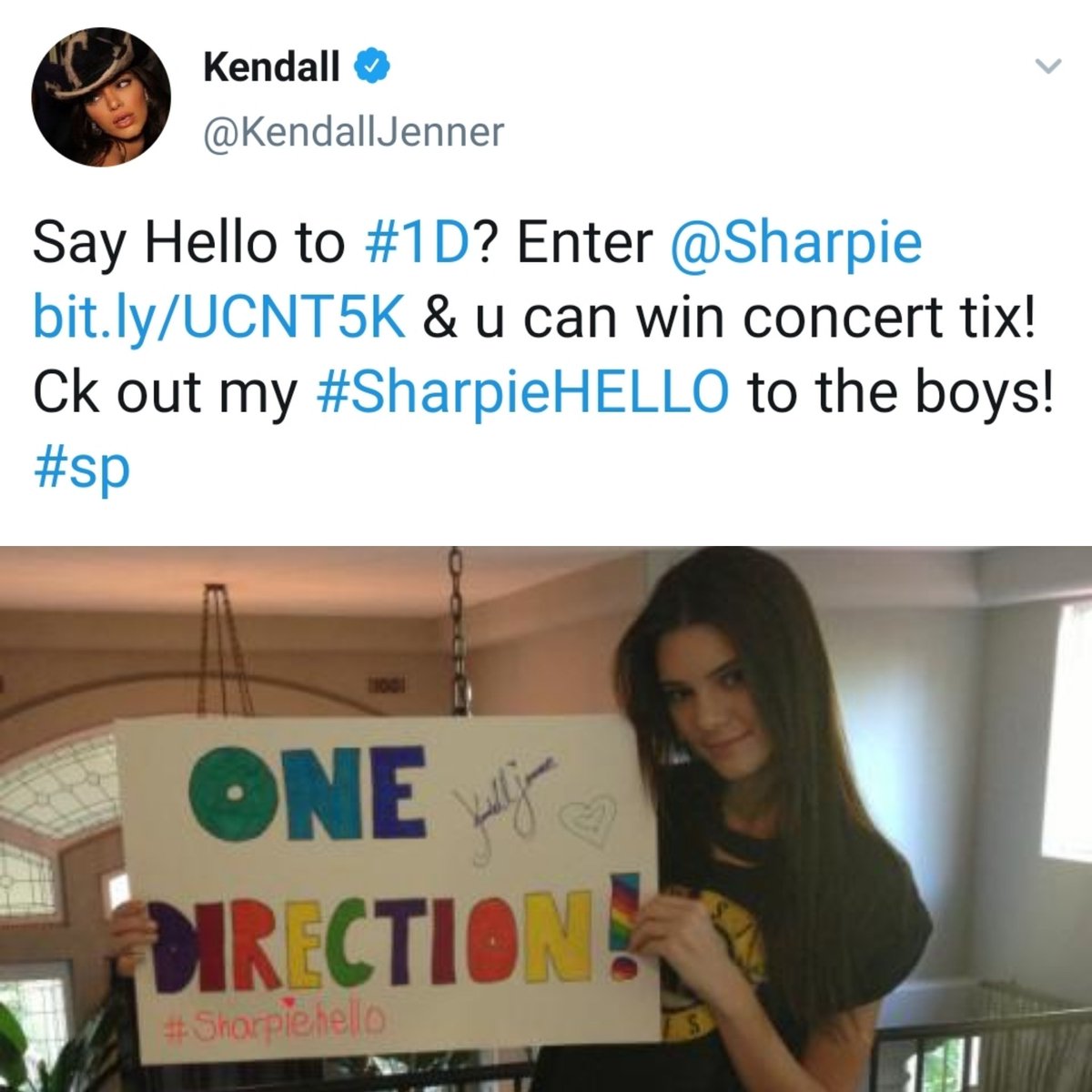 20 November 12: Kendall enters Sharpie's contest to win One Direction tickets.