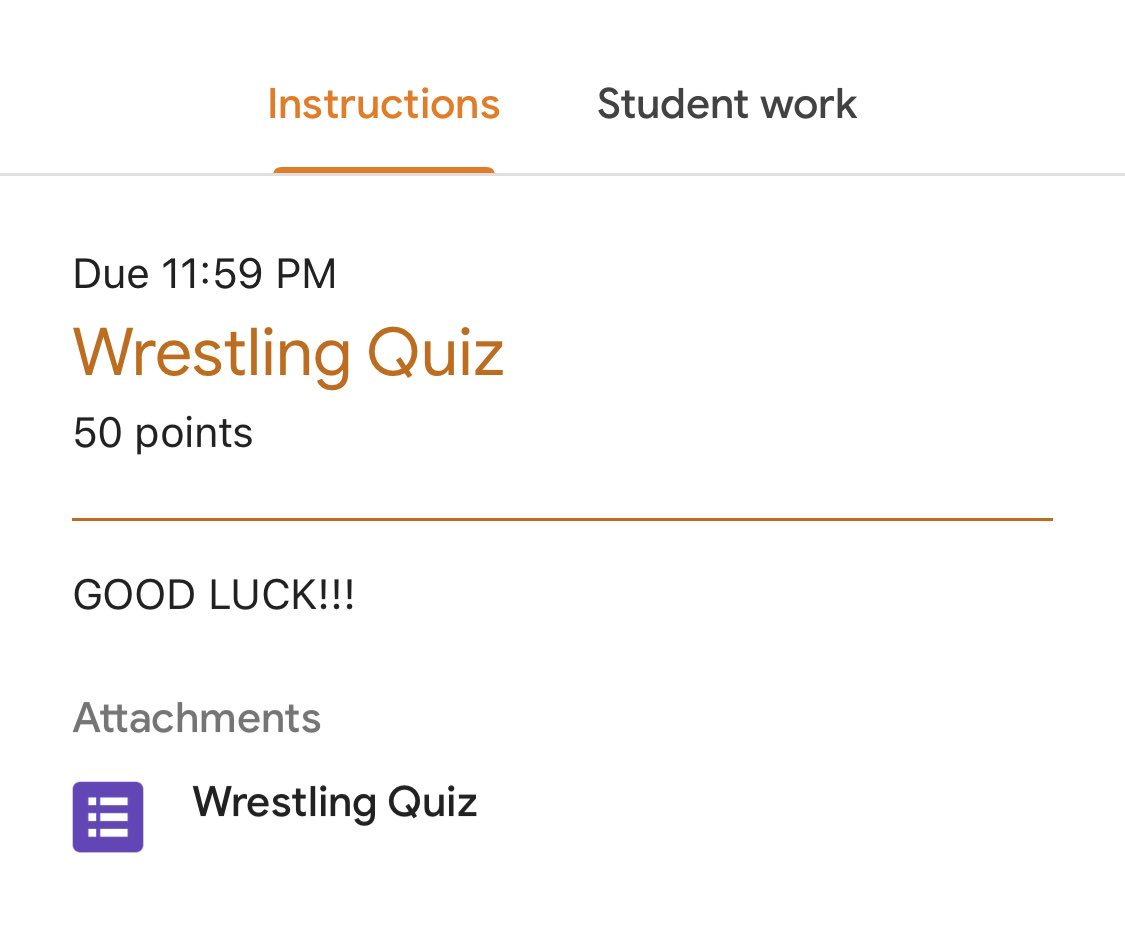 WarrenWrestling's tweet photo. Wrestlers: You have a quiz on wrestling in our Google Classroom... Get it done!!! Good Luck 😎 🤼‍♂️ 🤼‍♀️ https://t.co/M7WDFH9PLh