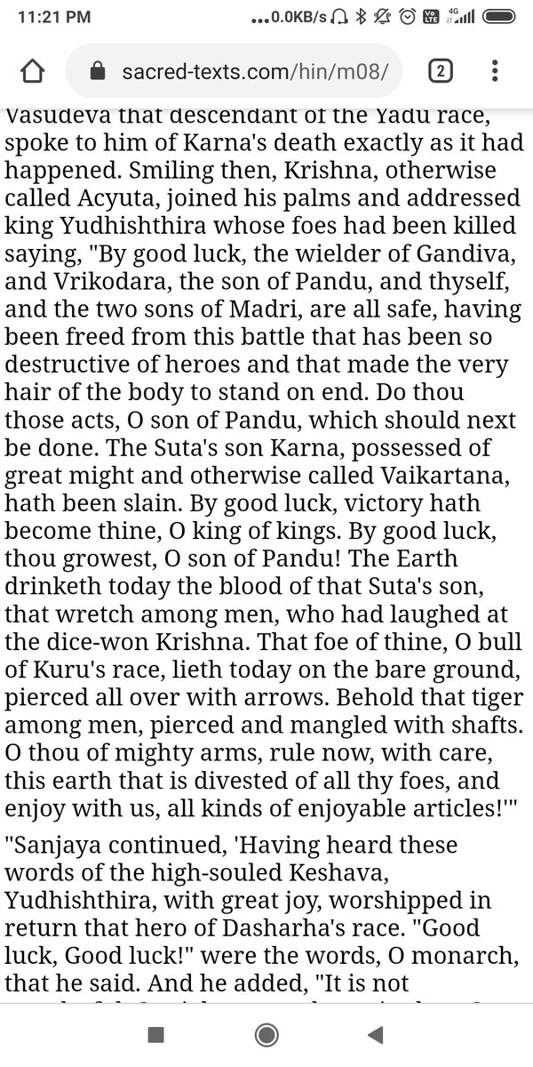 One last myth that Karna fans bring up.Myth : Bhagwan Krishna held Karna in high esteem, his righteousness and noblity.Truth: Shri Krishna said Karna was a wretch four times in Karna Parva alone and a wicked soul aside when he blasted all his nobility at the time of his death