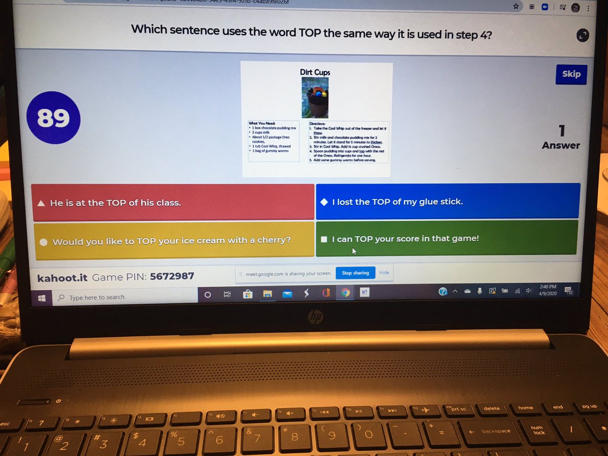 SherryWithrow2's tweet photo. My students and I had some Kahoot fun in Google Hangouts this week! @CES_Cougars #GISDAlwaysConnected https://t.co/oSWhYpSosH