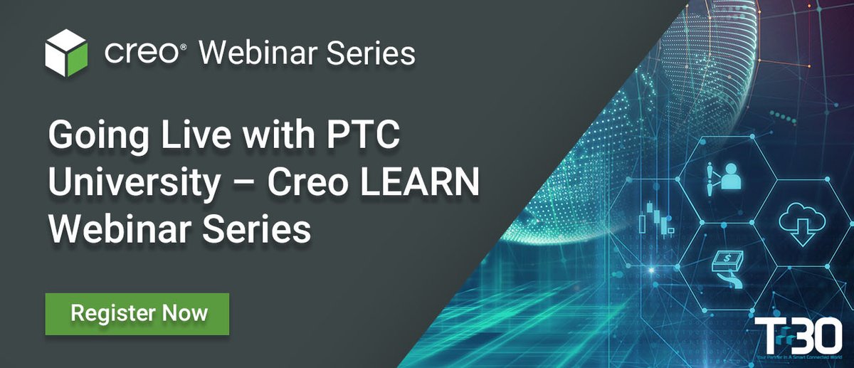 TechThirty's tweet image. Don&apos;t miss out! PTC is offering a FREE webinar series that consists of eight live training sessions. 

Join PTC University as they go live to share exclusive tips and helpful hints that are sure to save you time with your #Creo designs!

Register now: ow.ly/z29u50zb86V