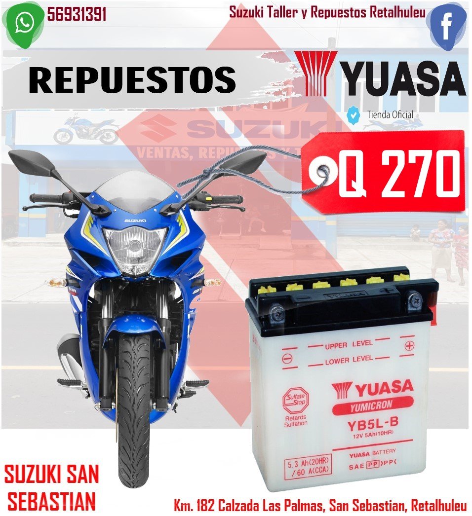 extremadamente Disparates Vientre taiko Daniel Barrios on Twitter: "Bateria Yuasa, para moto Suzuki GIXXER 155, lo  encuentras solo en Suzuki San Sebastian. https://t.co/dE6JylzWTg" / Twitter