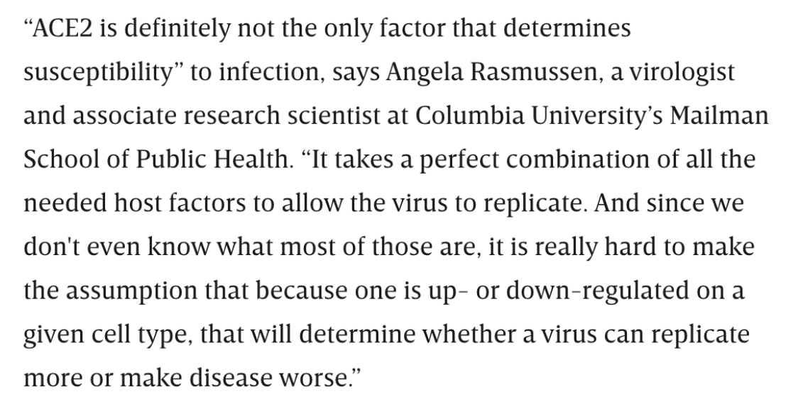 “Other factors influence coronavirus”Sure, but ACE2 is certainly one of the factors, so why not address it?