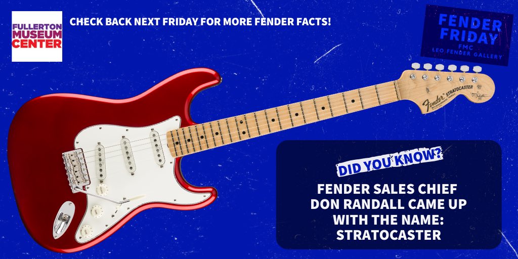 museumfullerton's tweet photo. #FenderFriday is here again! 🎸 ⁣⁣⁣⁣
⁣
The Fender Stratocaster is easily recognized by its iconic deep body &amp; forearm contours. This unique guitar was named by Fender Sales Chief, Don Randall! #fullerton #museum #art #culture #losangeles #oc #fender #music #guitar https://t.co/s5nbCCaLHe