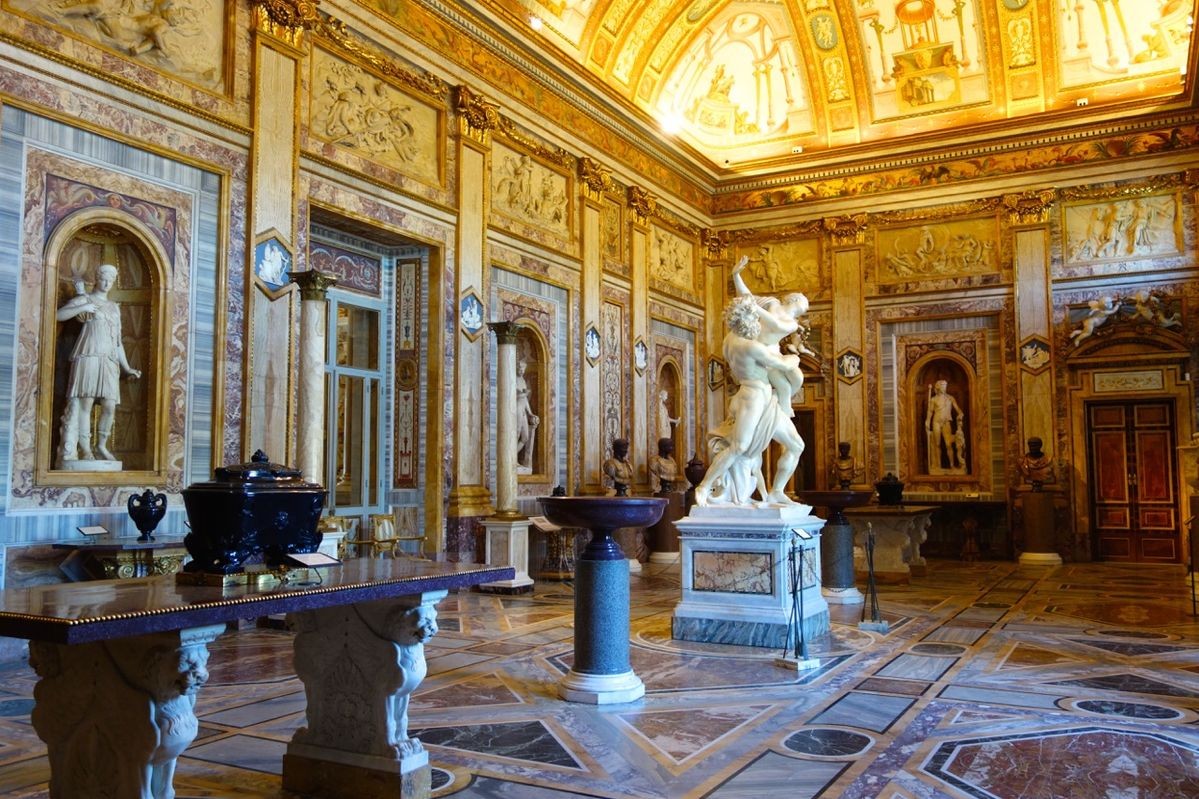 galleria borghese in rome- art collection from the fifteenth to eighteenth century- one of the best museums in the world- works by tiziano, raphael, caravaggio, botticelli and rubens