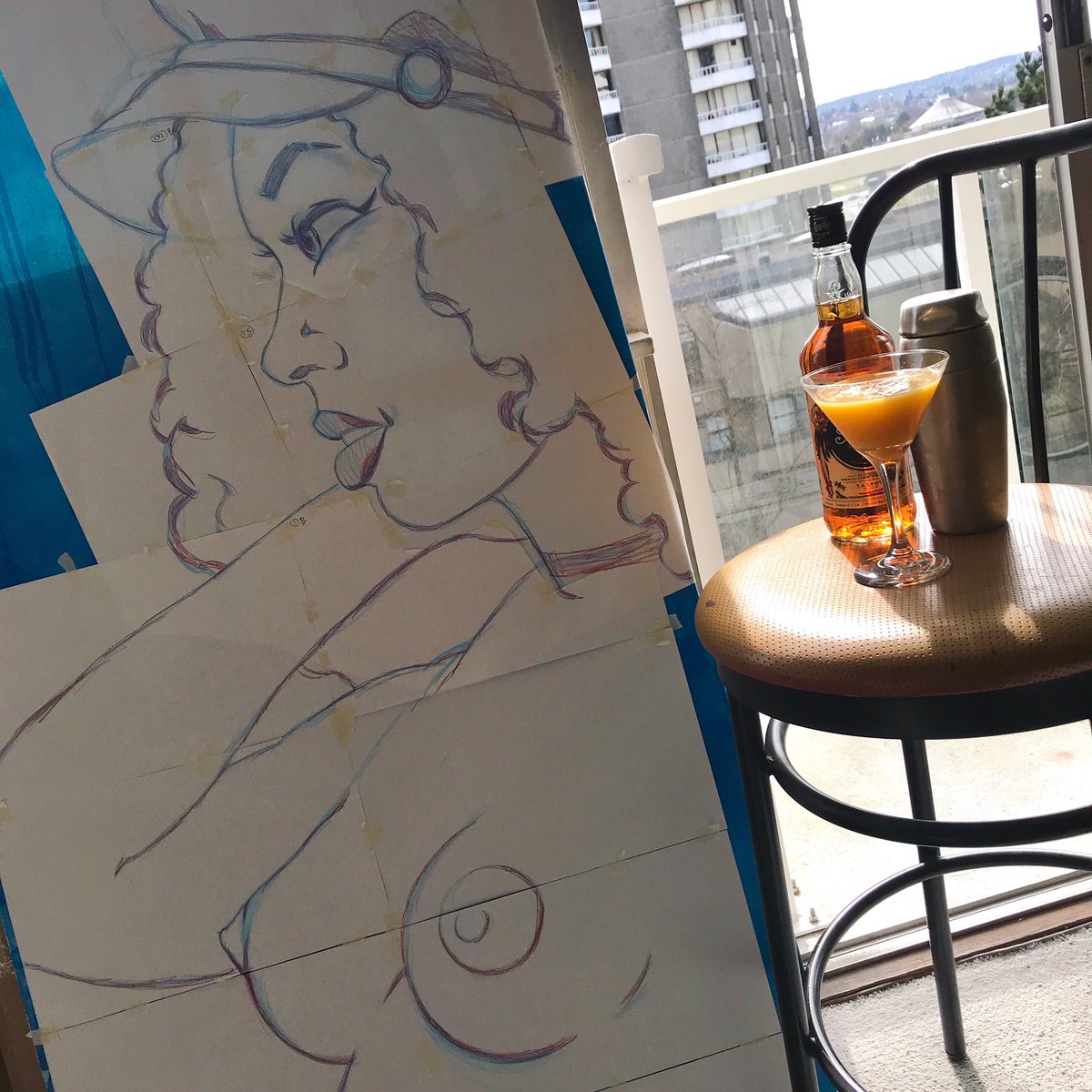 BretInVancouver's tweet photo. Major progress on the new #painting today, so I’m rewarding myself with cocktails - Sailor Jerry’s & mango this time. #drinkinganddrawing https://t.co/PKm7NqRnSI