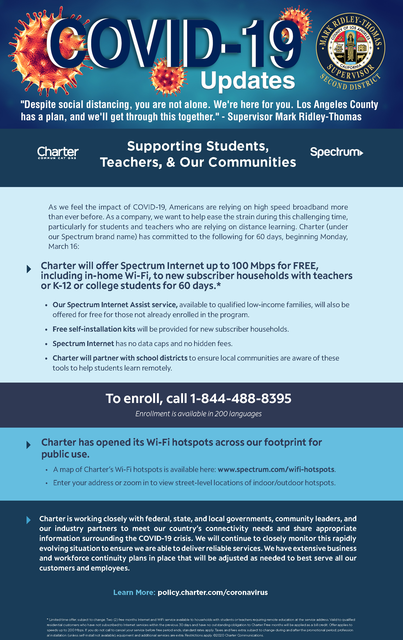 Charter to Offer Free Access to Spectrum Broadband and Wi-Fi For 60-Days  For New K-12 and College Student Households and More