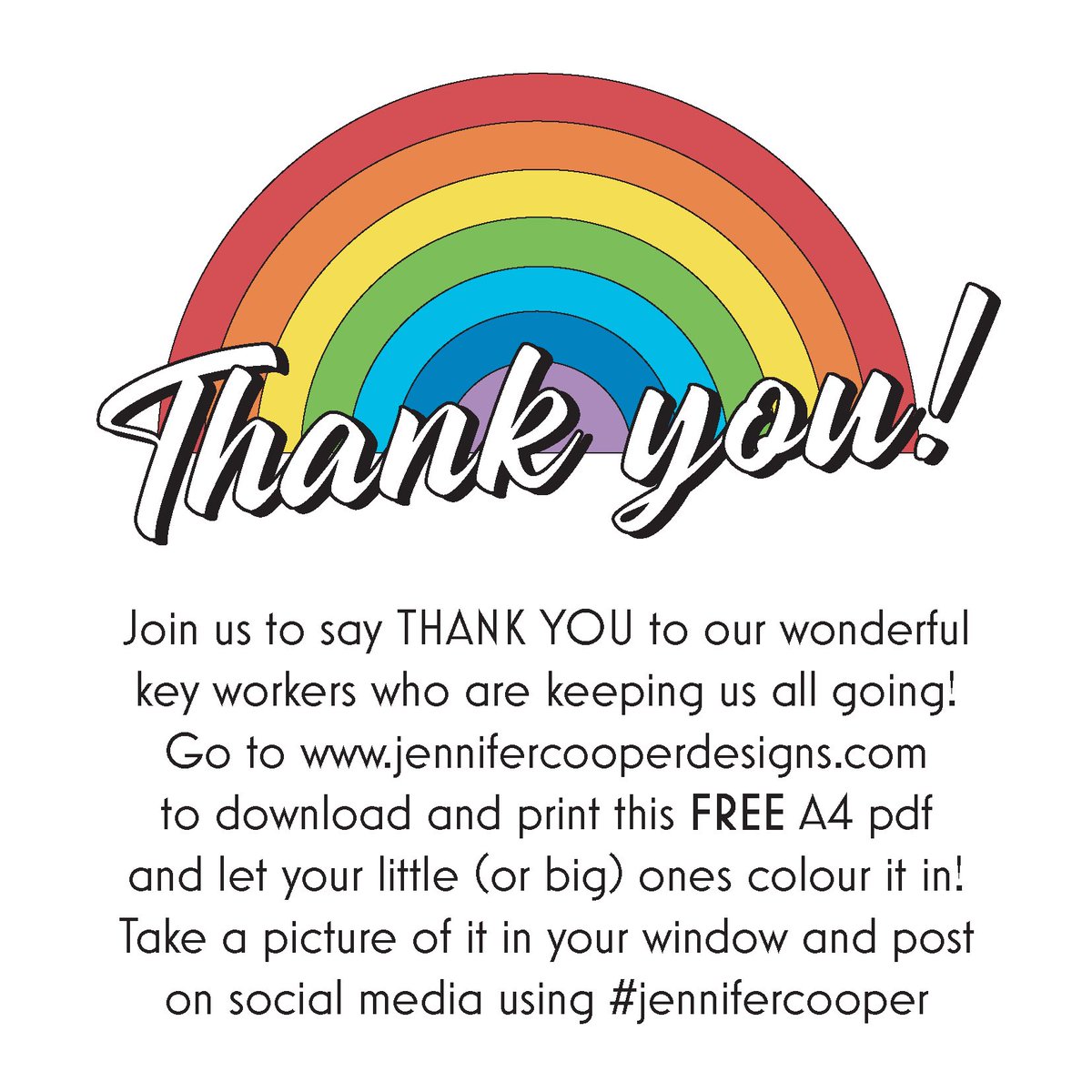 JenniferBain5's tweet photo. A rainbow from me to you! Download this FREE pdf from my website and have some fun colouring it in. 🌈 When it’s finished and looking gorgeous in your window, please post a picture using #jennifercooper so I can see them all! https://t.co/vG54D5JAbr https://t.co/YF94tg2kLN