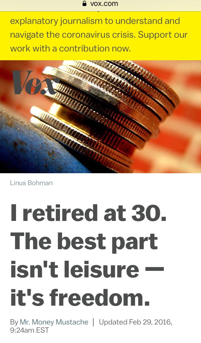You notice funny things when you look through Vox archives, like they published the same puff piece about how to retire young like lifestyle blogger Mr Money Mustache (be a landlord who rides a bike) not once, twice, but three times. None of these are labeled sponsored content