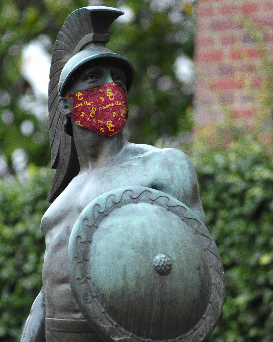 Tommy Trojan wearing a mask