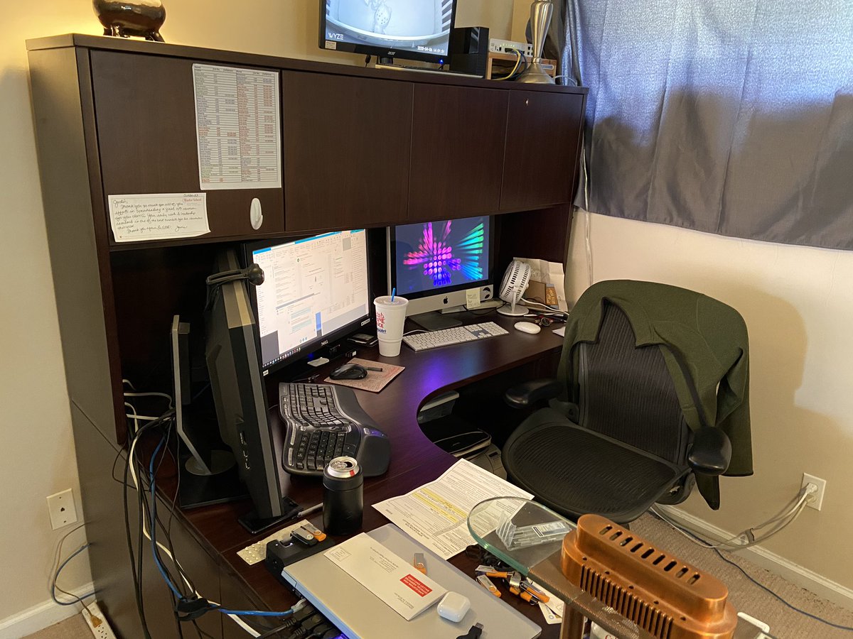 justin_knight's tweet photo. @ubnt I could SO use a #UniFiUpgrade from @Ubnt to support multiple devices streaming with kids home and both of us working from home. Here’s my WFH setup. https://t.co/TUNZ3yCcIq