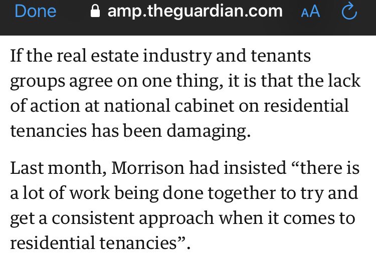 this Morrison claim is a lie. The “work” has all been on separating commercial from residential tenancies. Both are - or were - state and territory jurisdiction. Morrison has now tied a uniform “mandatory code” for commercial leases to [federal] “jobkeeper” payments to business.