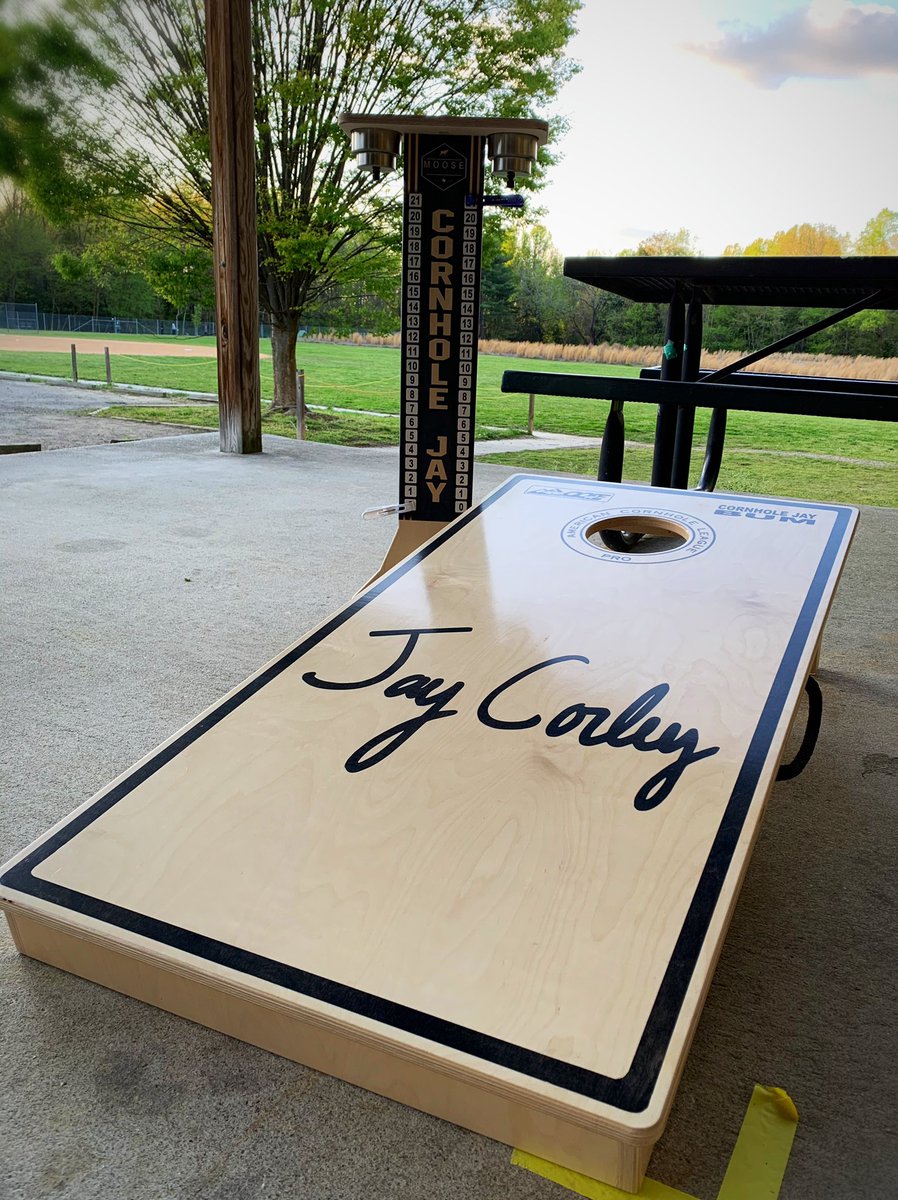 jaycorley's tweet photo. Couldn’t be happier with how my signature series boards turned out! Contact Moose Boards for your set now!! 
#cornhole #cornholeboards #cornholejay #bum #mooseboards https://t.co/ch7nGRt3G0