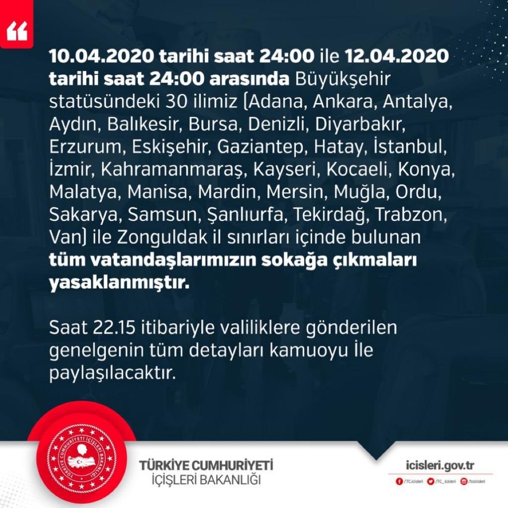 ❗❗❗ÖNEMLİ DUYURU❗❗❗

#Koranavirüs tedbirleri çerçevesinde bu gece 00.00 itibariyle Denizlimiz dahil olmak üzere 30 büyükşehir ve Zonguldak’ta 48 saat süreyle sokağa çıkma yasağı getirilmiştir. 

#EvdeKalDenizli #HayatEveSığar #EvdeHayatVar