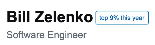 BillZelenko's tweet photo. Proud to be in the top 9% on Stackoverflow this year.
#developers https://t.co/PRwV3ITPuW