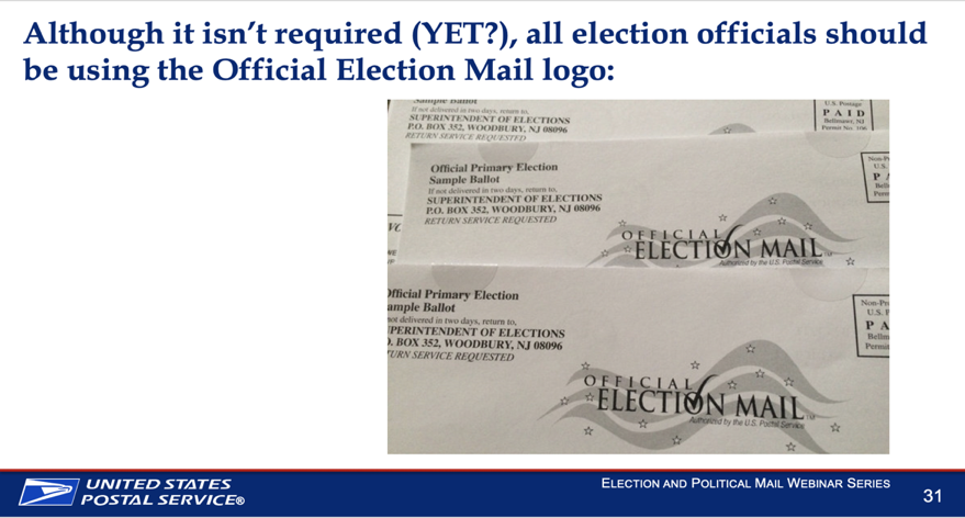 USE THE LOGO.Period.Seriously. Do it!!!! It increases the visibility of ballots in the mail stream.