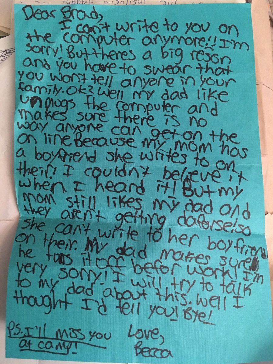 This is a very real note from my 4th grade gf explaining why she stopped emailing me.