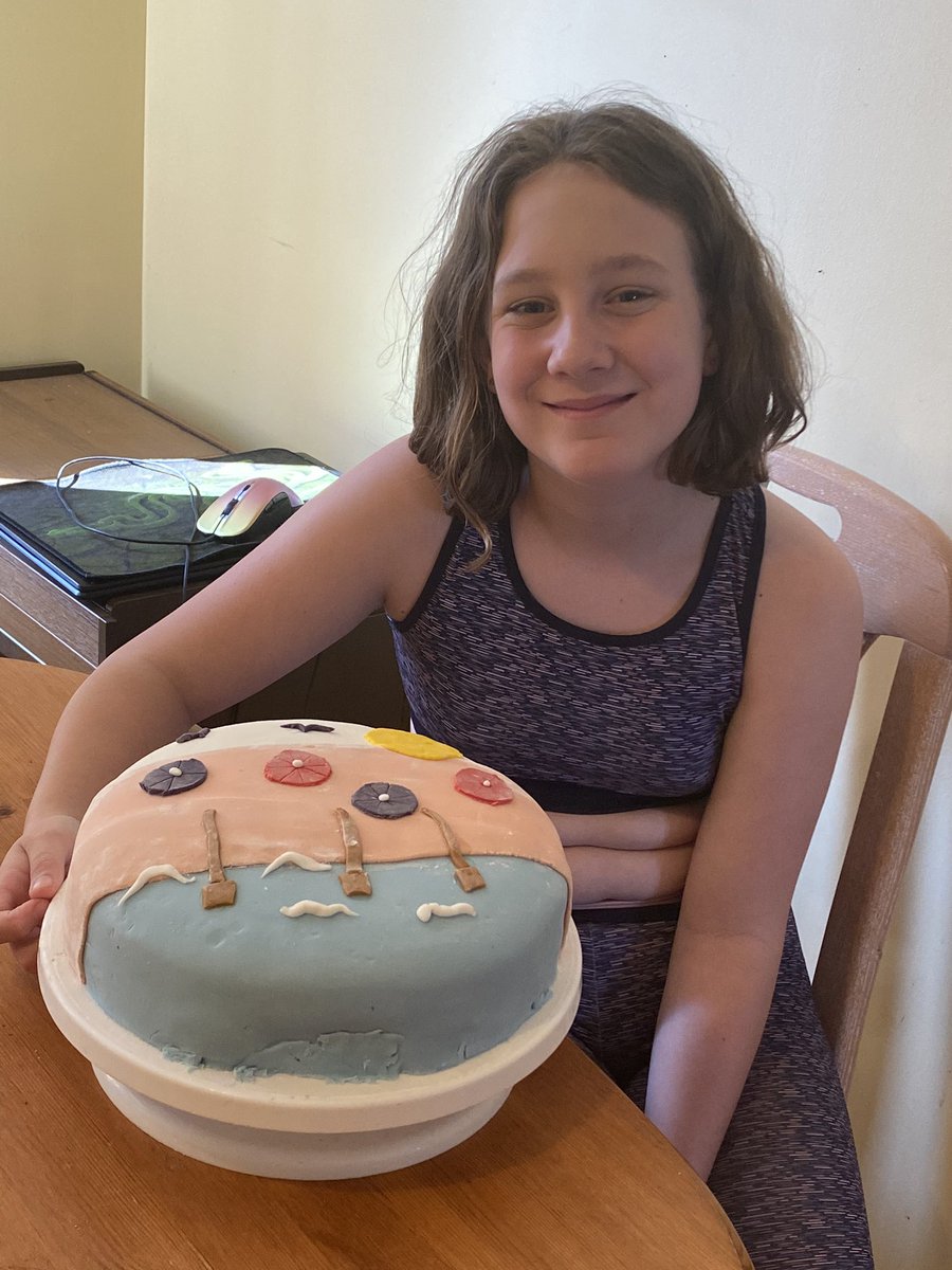 saranne335's tweet photo. Cerys has been baking again...beach themed cake &amp; garden themed cupcakes @barnhamprimary https://t.co/2M4DKfHepJ