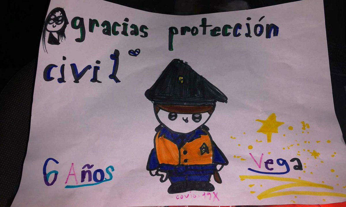 Esta tarde una niña de 6 años de #LaPoblaDeFarnals nos ha regalado este dibujo al vernos pasar por su calle. Muchas gracias Vega por tu detalle, lo conservaremos con mucho cariño. ❤️ #QuedateEnCasa #Covid19 #EsteVirusLoParamosUnidos #LasProtesCuentan