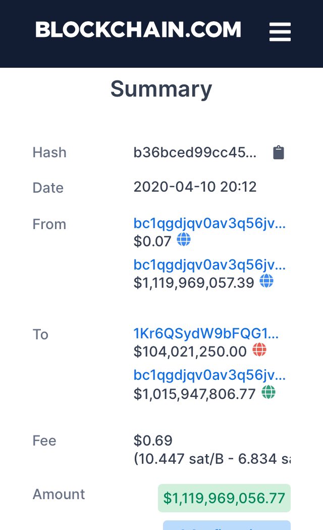 ZeroSomeGame's tweet photo. Over $1 BILLION in #BTC on the move in one transaction 👀 https://t.co/p3biENSPAk