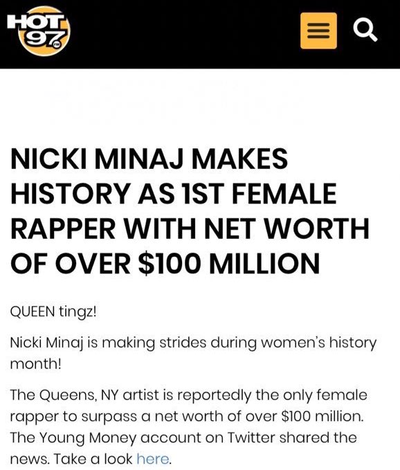 “And my bank account ain’t hardly empty, that’s why I come through in a Barbie Bentley” Not hardly, considering her net worth is $100M. Even in her debut album year Nicki had accumulated $8M and quickly climbed as the years went on. They love to compare new female rappers but: