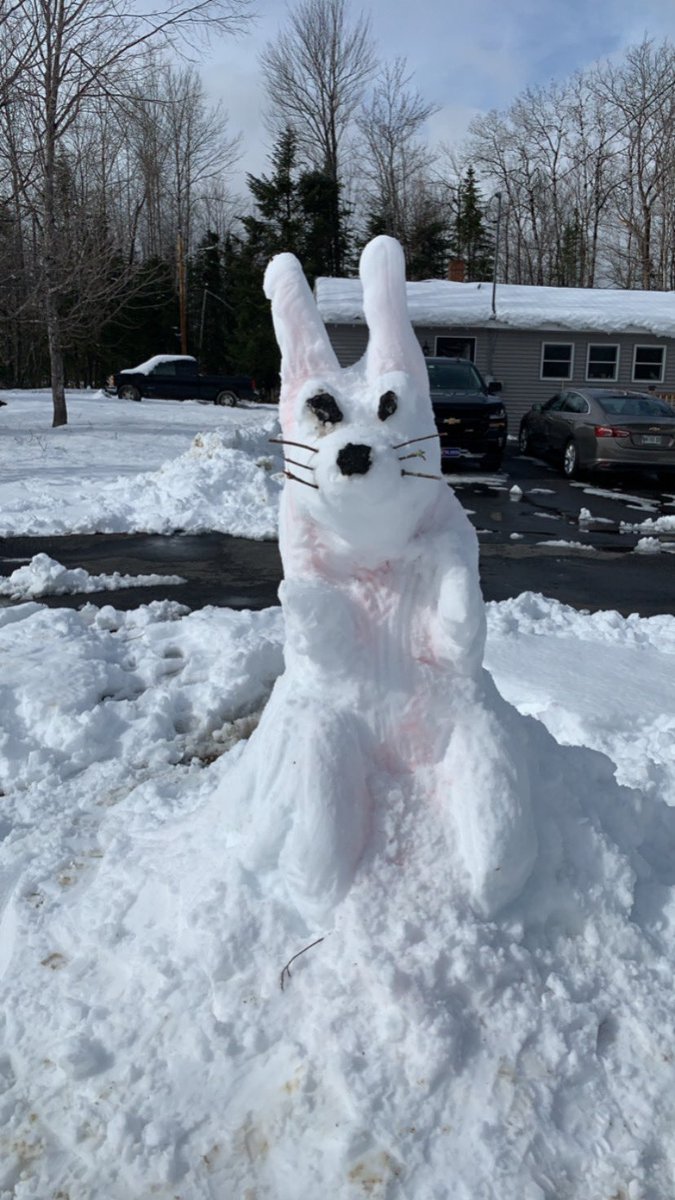 When you get over a foot of snow you make a snow bunny Happy Easter everyone!