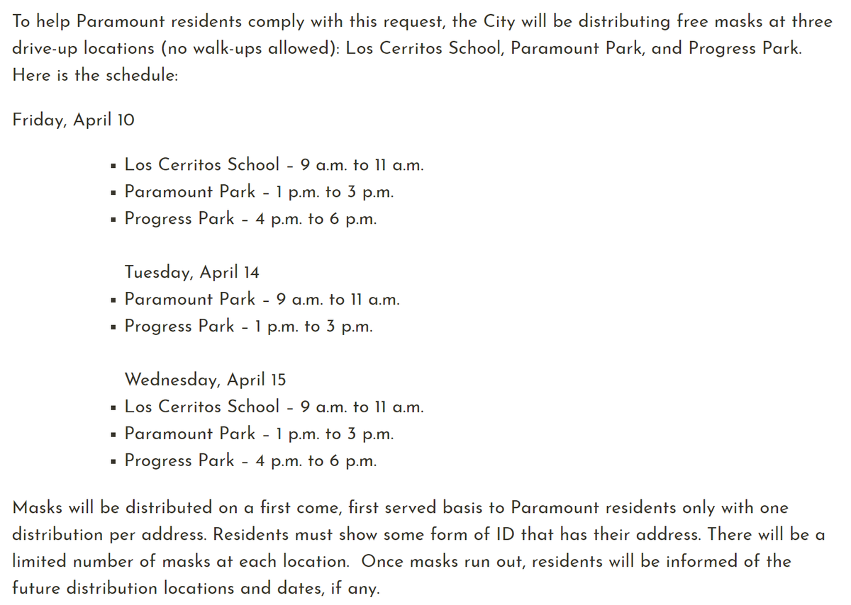City of Paramount will distribute FREE MASKS to residents. 
Please help get the word out to students and families!
paramountcity.com/Home/Component…
#WeArePUSD
