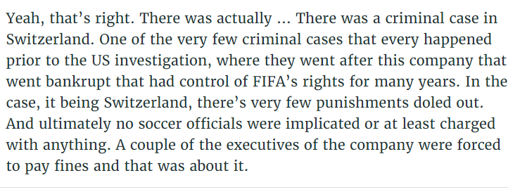Previous attempts at prosecution had been pathetic, the Swampy corruption was endemic not only in soccer but in ensuring legal systems turned a blind eye to 'commissions' paid out as bribes.