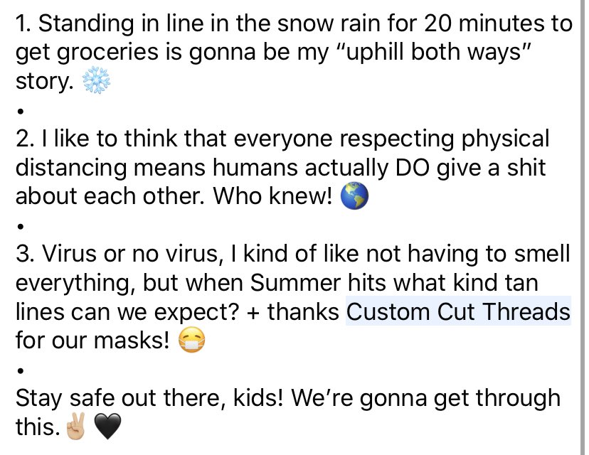 We’ve normalized cannabis (for the most part). Now let’s normalize wearing a mask! 😷 Stay safe out there, kids! We’re gonna get through this.✌🏼🖤 #covid19Canada