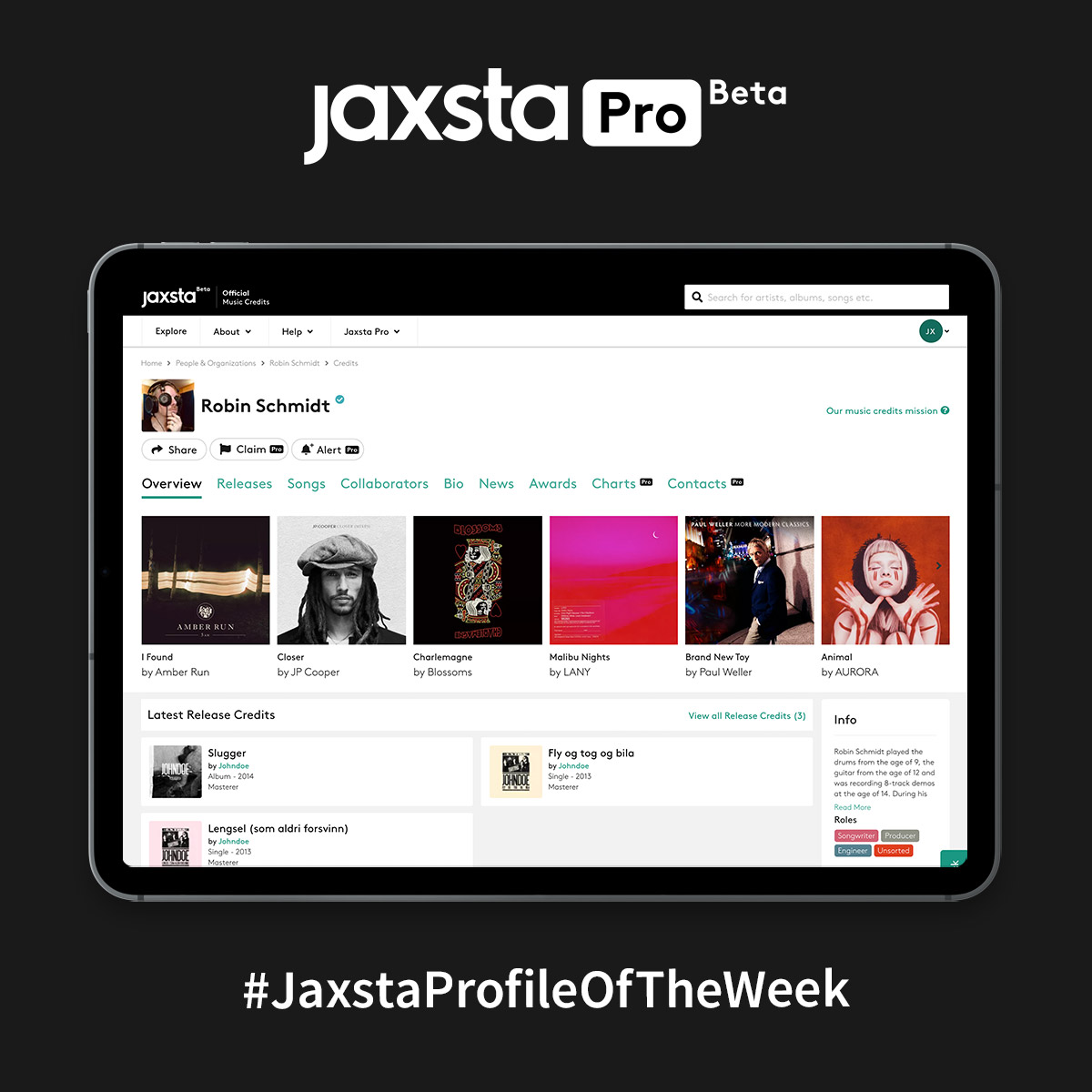 vnlasx's tweet photo. . @BenHowardmusic, @The1975 & @NBThieves are just a few artists #GRAMMY-nominated mastering engineer #RobinSchmidt has worked with. Check all of his credits on his beautifully curated #JaxstaPro profile! https://t.co/WZjf1KKjow
#JaxstaProfileOfTheWeek #CreditWhereCreditIsDue https://t.co/iyot7JEcaE