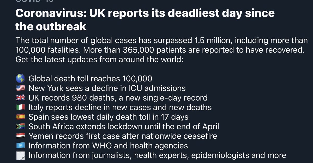I write this as the U.K. has reported from "Nearly 1,000" (trending)to now confirmed 1,000 deaths in one day