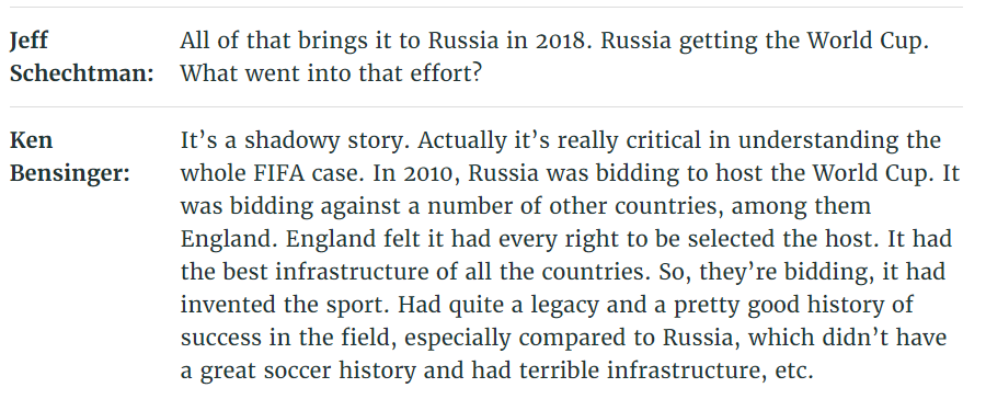 So enter Christopher Steele & friends slightly before Blazer gets flipped. Working for English soccer interests supposedly against Russian corruption, which actually won out for the bid over the UK. So his efforts failed to prevent the corruption of the process...