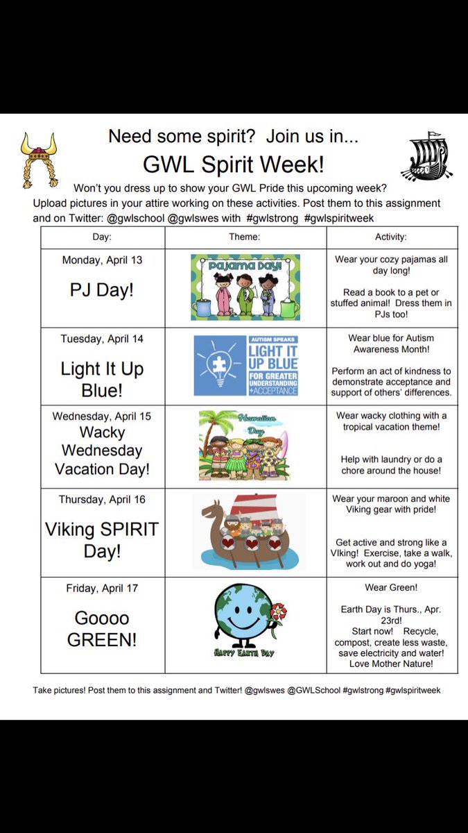 GWLSchool's tweet photo. GWL is hosting a Spirit Week next week ! Please join us and post photos ! #gwlspiritweek https://t.co/nnGPzOOOmS