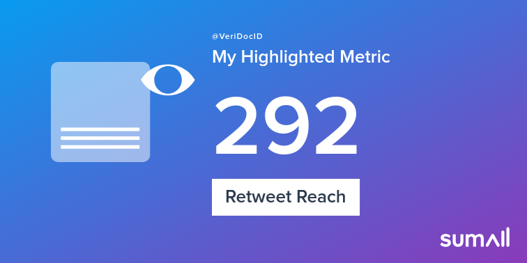 VeriDocID's tweet image. My week on Twitter 🎉: 2 Likes, 1 Retweet, 292 Retweet Reach. See yours with sumall.com/performancetwe…