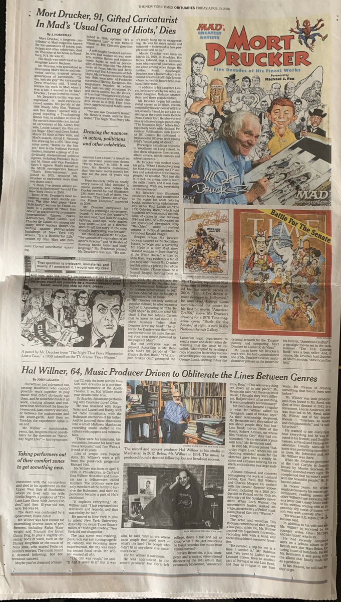 You know that Hal would be giddy that the placement of his NYT obit shares a page with Mort Drucker of Mad Magazine