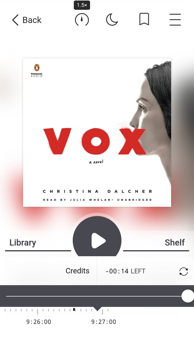 This audiobook had been one I have been listening on my walks. I thought this was an okay, realistic dystopia. The idea really interested me, but isn't one of my favouritesVox by Christina Dalcher 