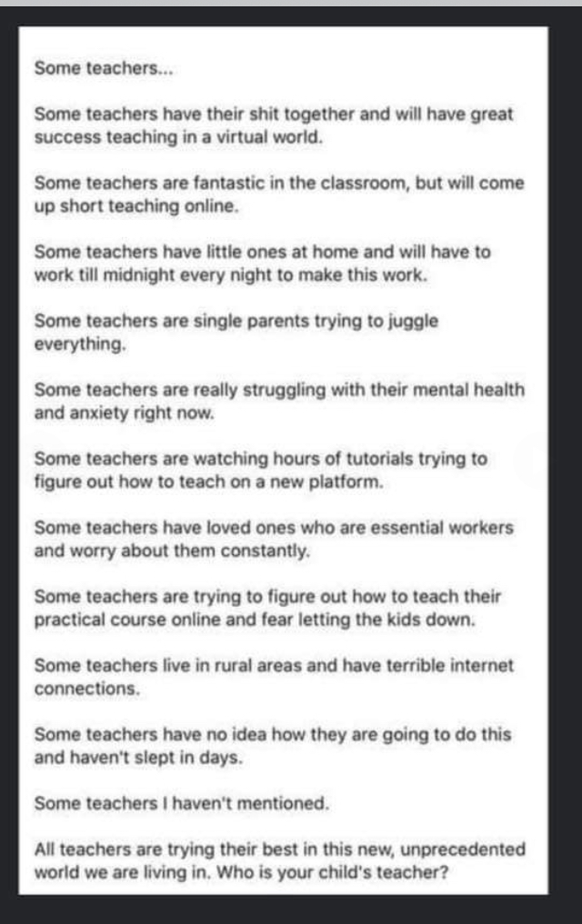 Teachers are trying their best in this new, unprecedented world. #teachers <a href="/KarineBoily/">Karine  Boily</a>