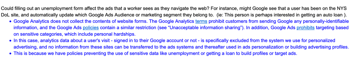 I asked Google about this and they assured me that in the case of  http://labor.ny.gov , they have taken measures to ensure that analytics data does not make it into their advertising services.